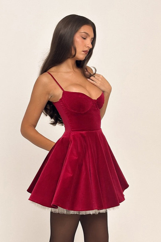 Velvet Corset Sweetheart Spaghetti Strap Tulle Layer Mini Dress - View 6