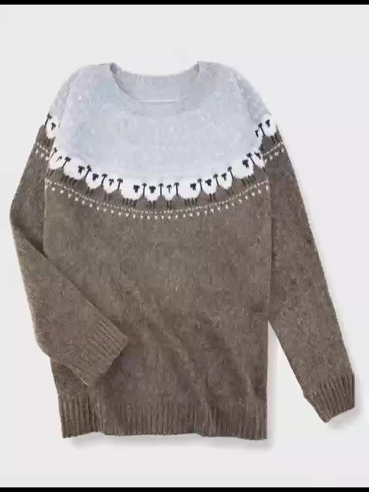 Boat Neck Sheep Fair Isle Knit Sweater 6