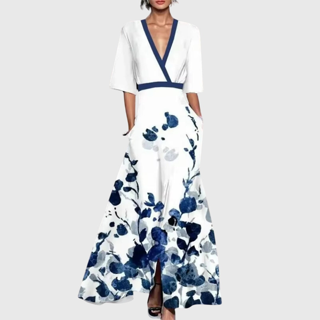 Floral Embroidered Deep V-Neck High Split Maxi Dress 2