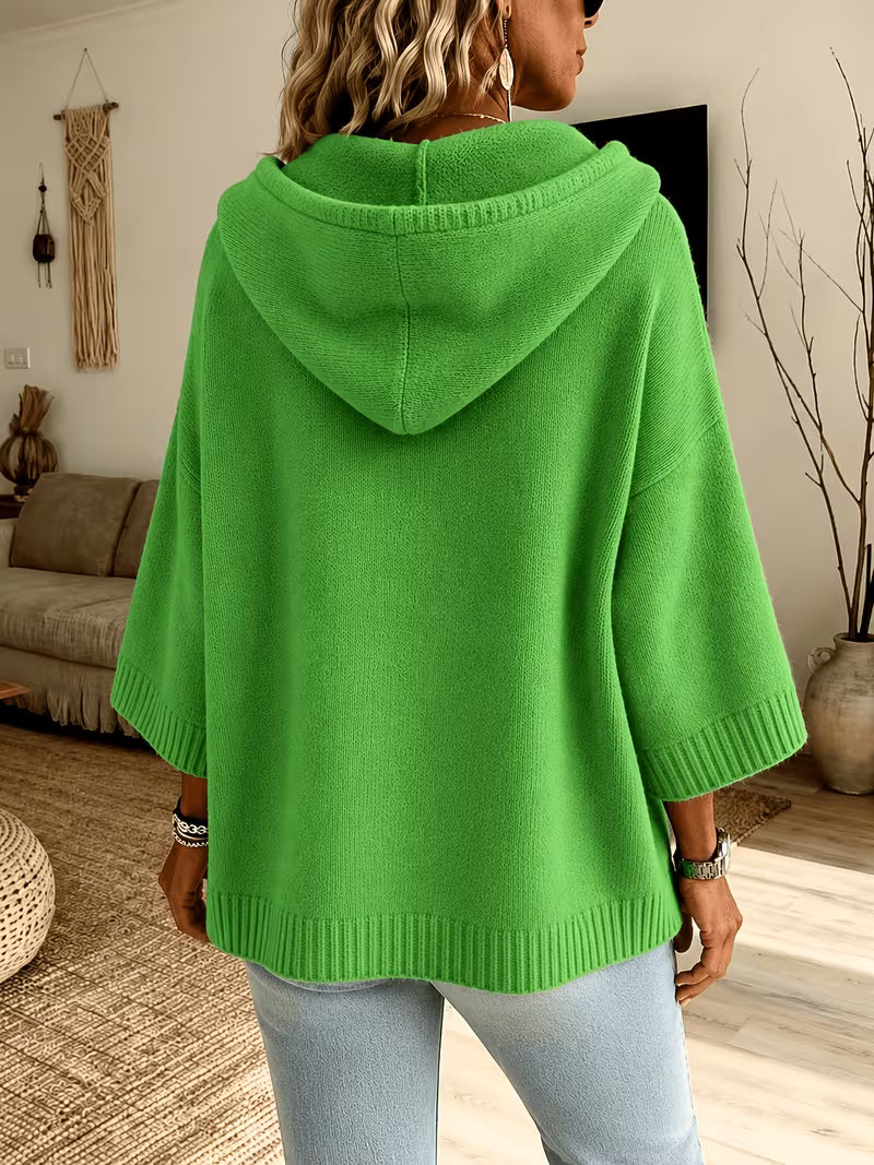 Hooded Drawstring Oversized Knit Poncho Sweater 32
