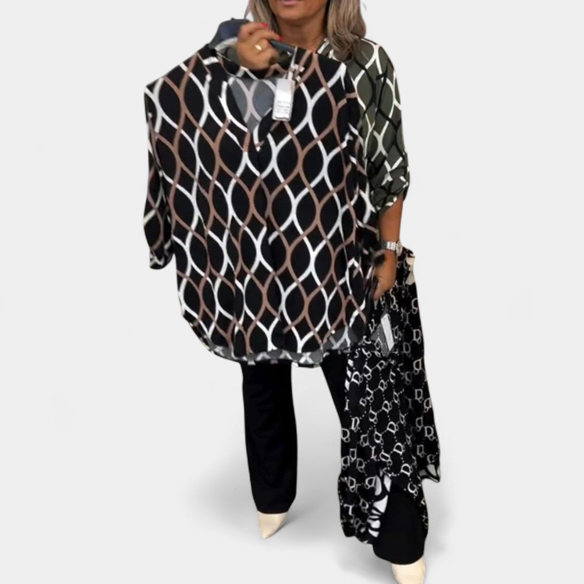 Geometric Print Collared Long Sleeve Blouse 8