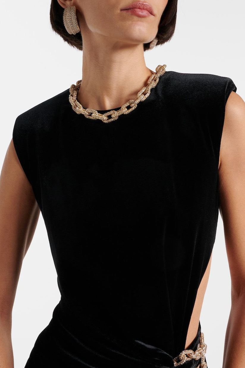 Velvet Crew Neck Cut Out High Split Bodycon Maxi Gown - View 6