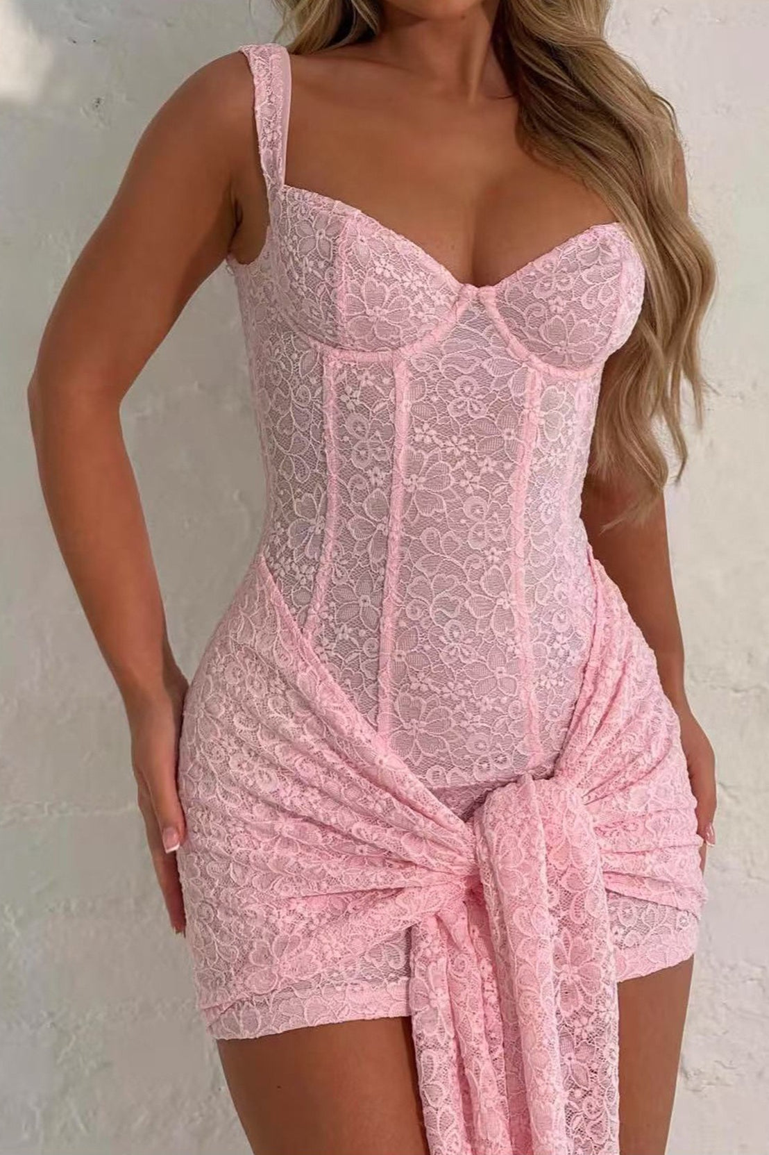 Corset Waist Tie Lace Dress - View 3