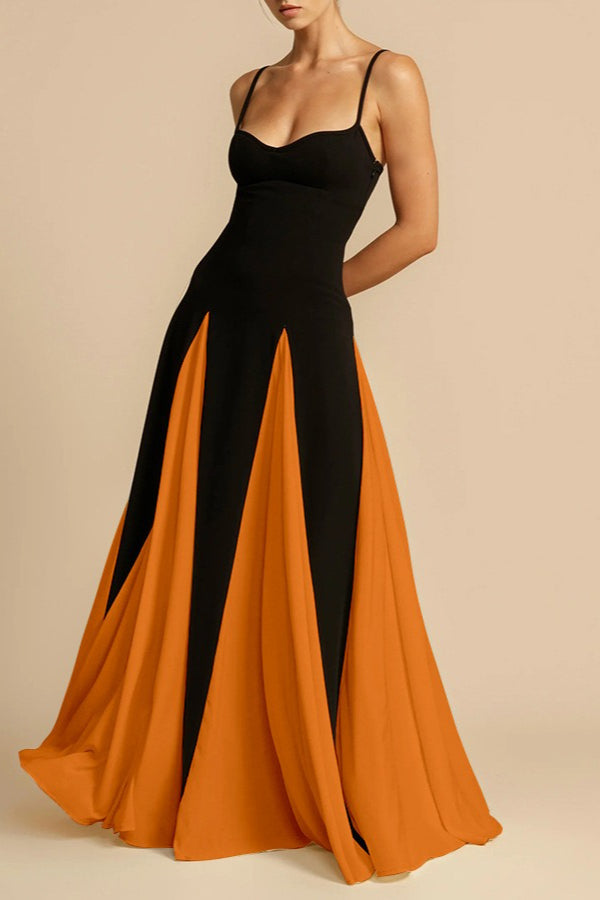 Spaghetti Strap Sweetheart Panelled Fit and Flare Maxi Gown - View 10