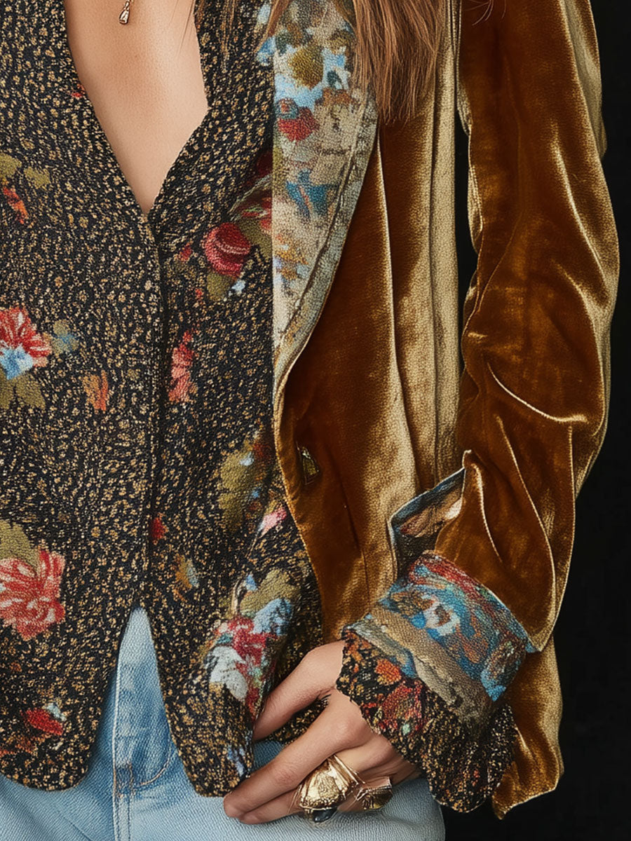 Floral Patchwork Velvet Lapel Blazer 4