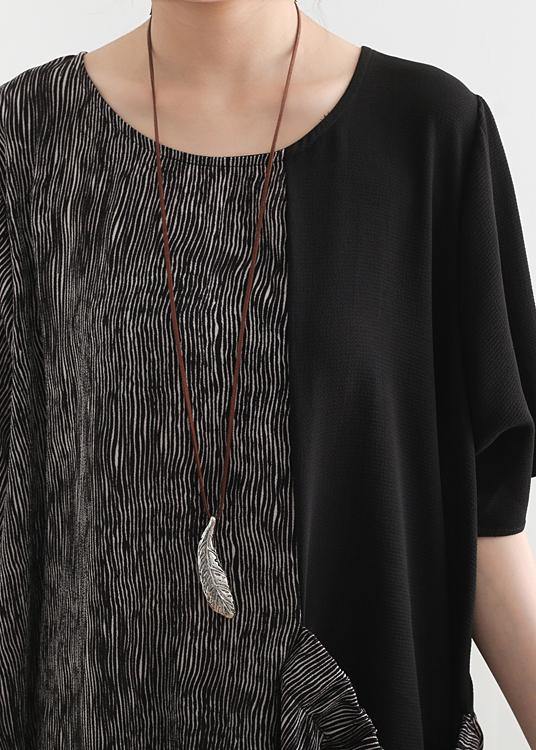 Textured Stripe Print Short Sleeve Patch Pocket Oversized Maxi Dress - View 5