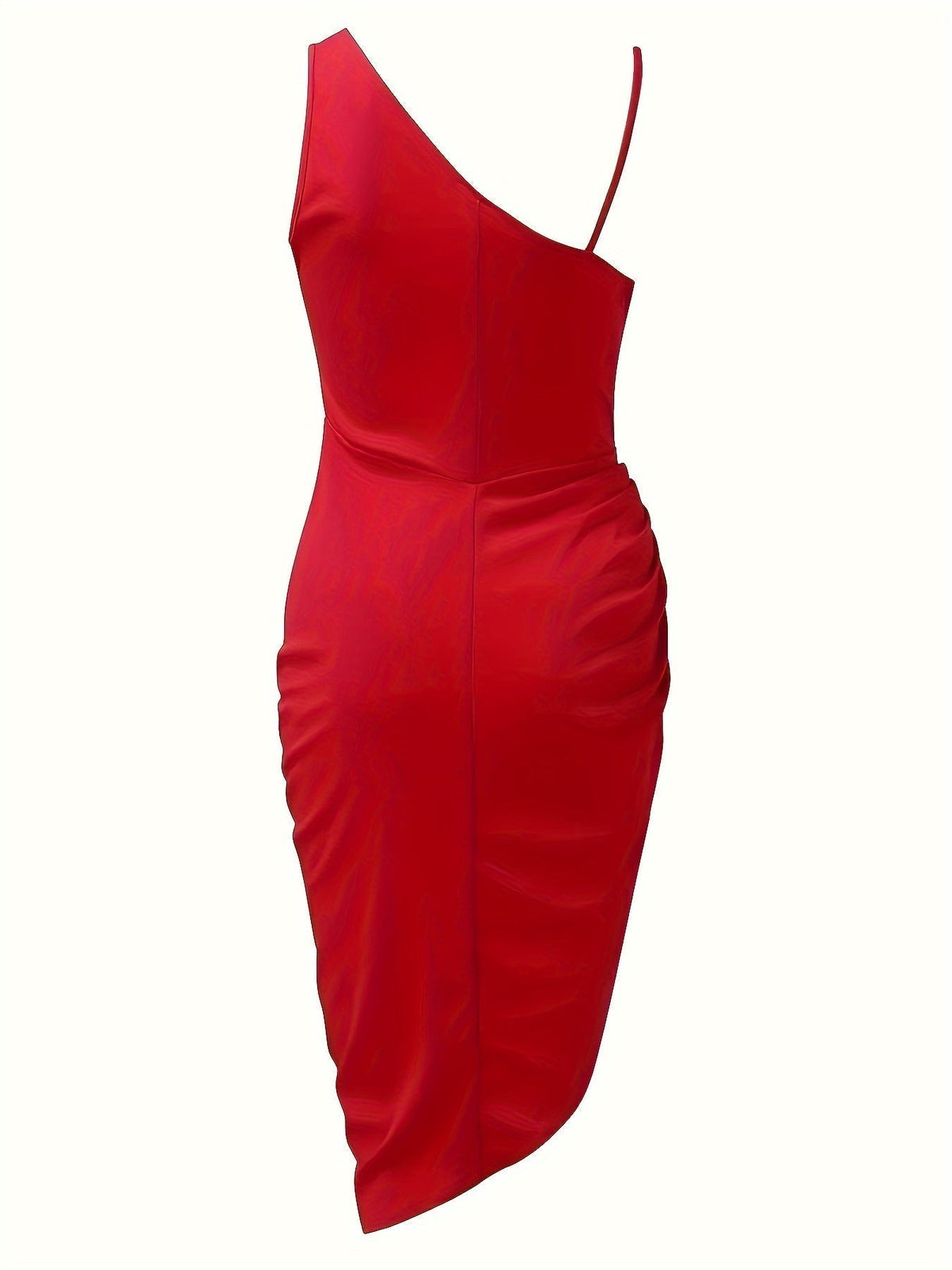 One Shoulder Sequin Panel Ruched Wrap Tulip Hem Cocktail Midi Dress - View 6