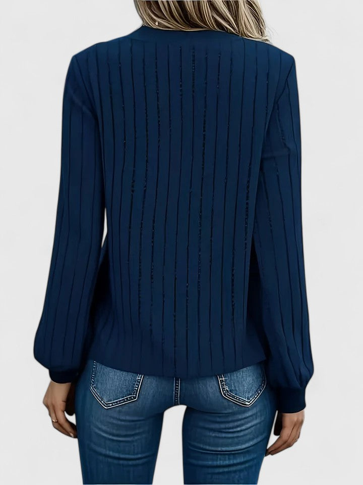 V-Neck Long Sleeve Ribbed Knit Sweater 5