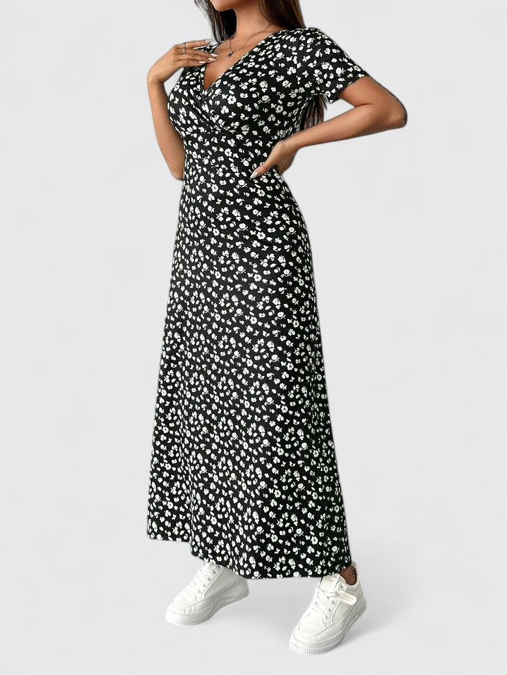 Floral Surplice V-Neck Short Sleeve Maxi Dress 5