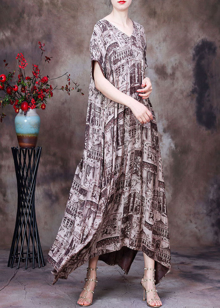 Architectural Print V-Neck Short Sleeve Oversized Maxi Dress - View 2