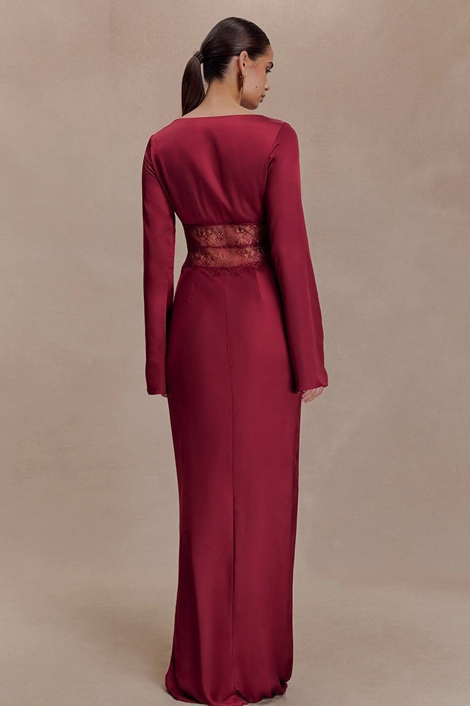 Deep V-Neck Lace Bodycon Maxi Dress