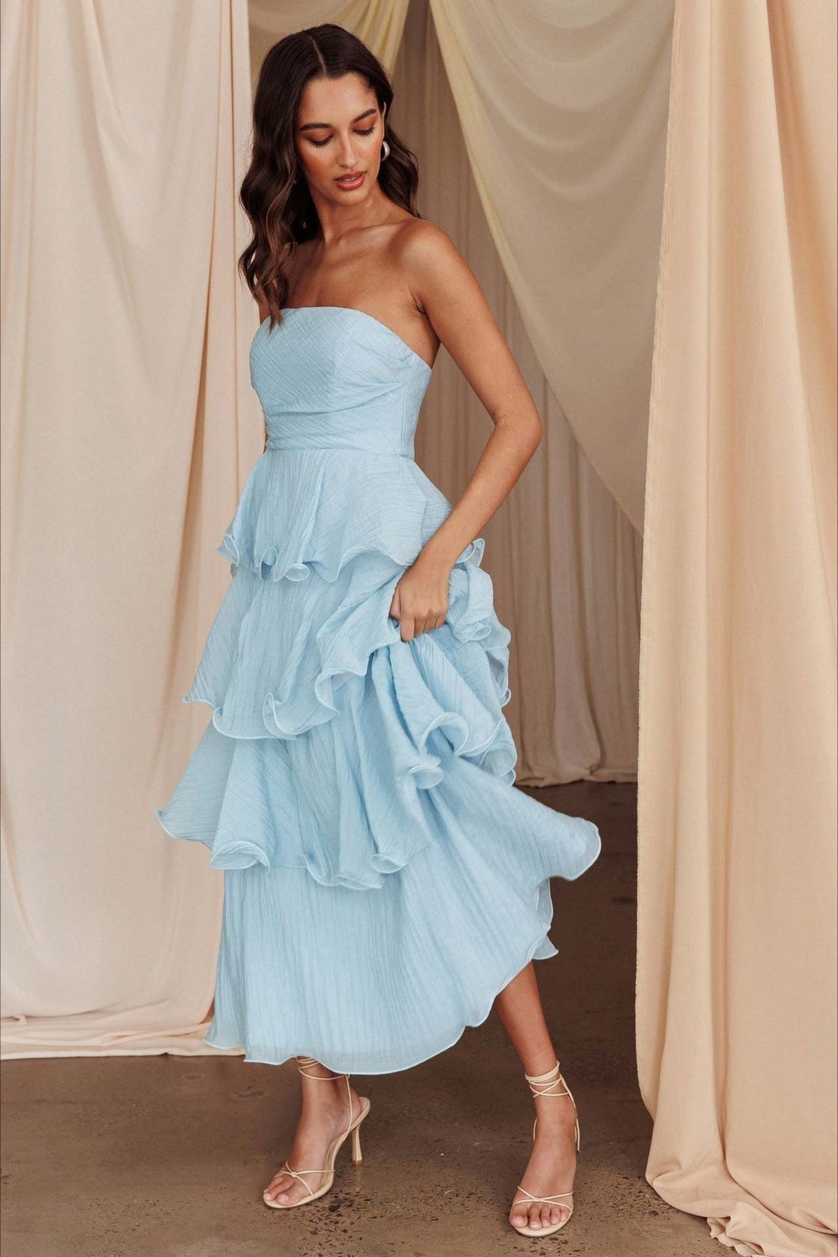 Strapless Tiered Ruffle Fit and Flare Midi Dress - View 8