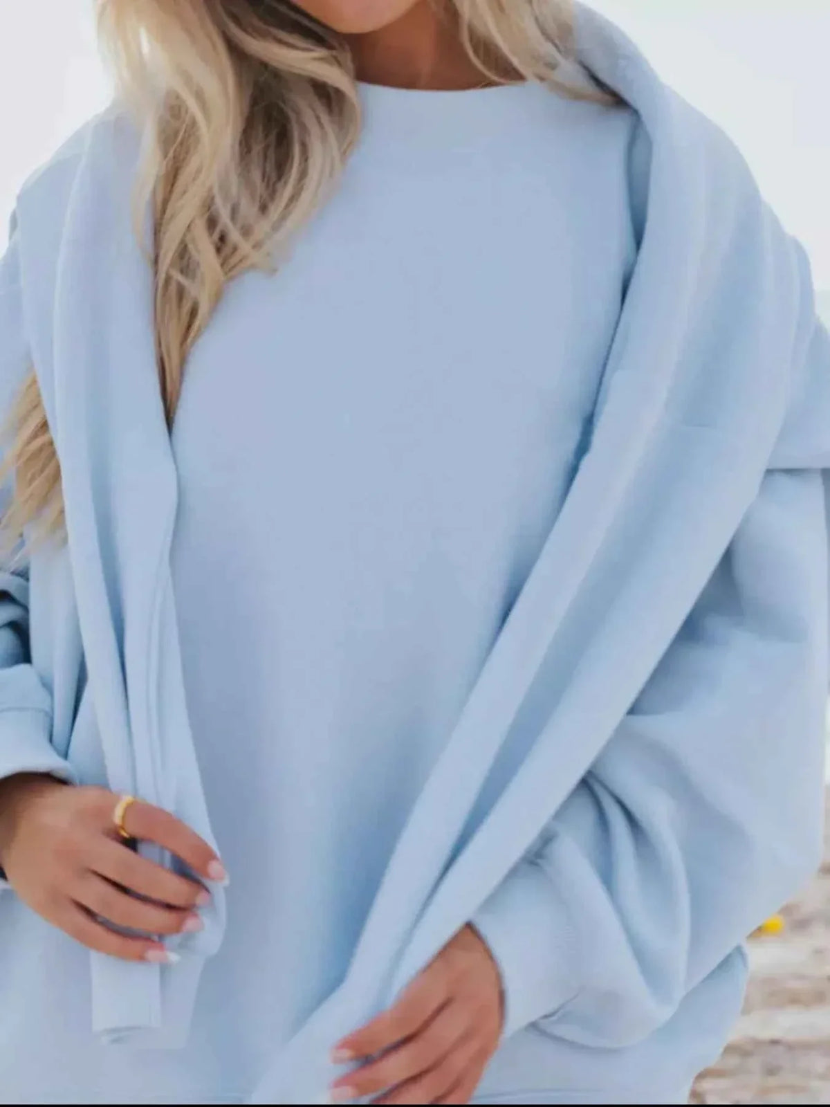 Relaxed Fit Round Neck Sweatshirt and Shorts Set