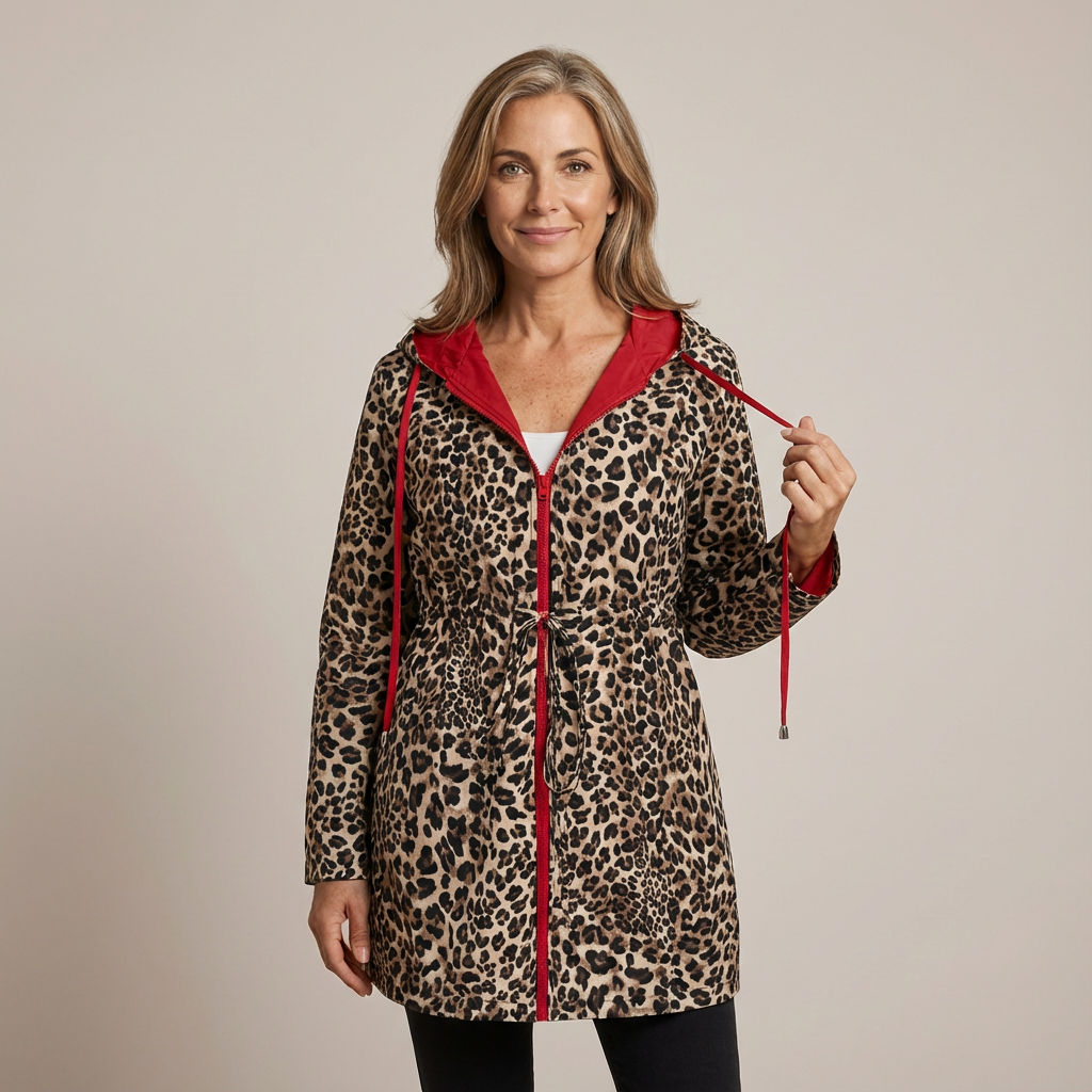 Hooded Zip Front Leopard Lined Longline Coat 3