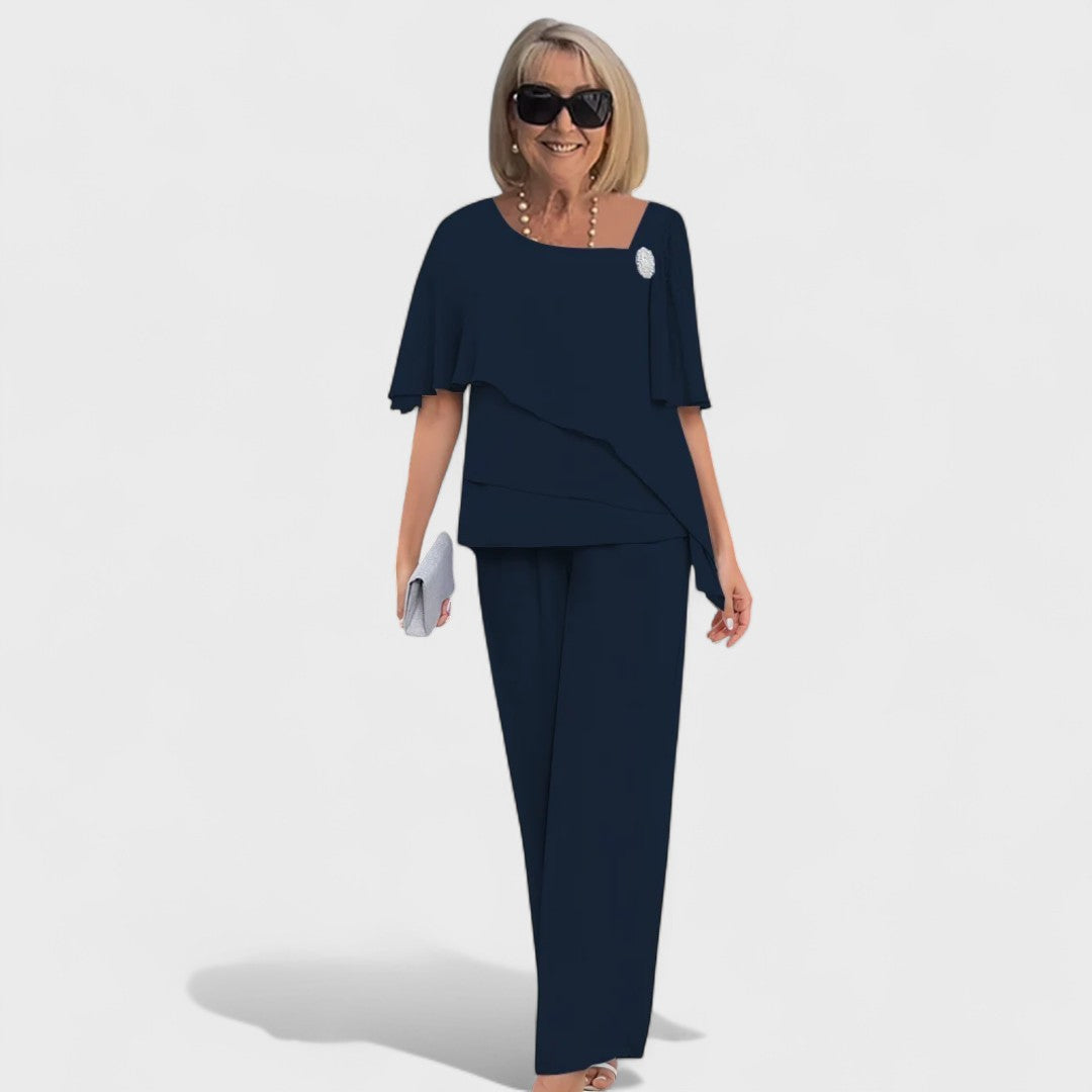 Flutter Sleeve Layered Chiffon Top and Pants Two Piece Set 2