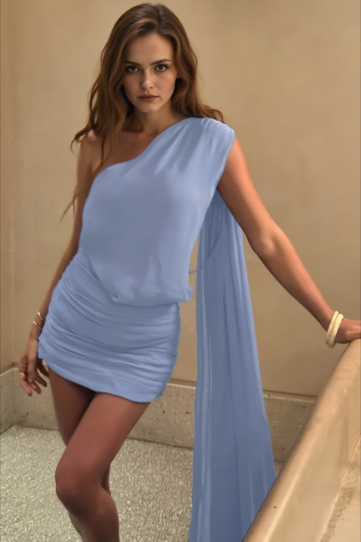One Shoulder Sash Ruffled Bandage Party Dress