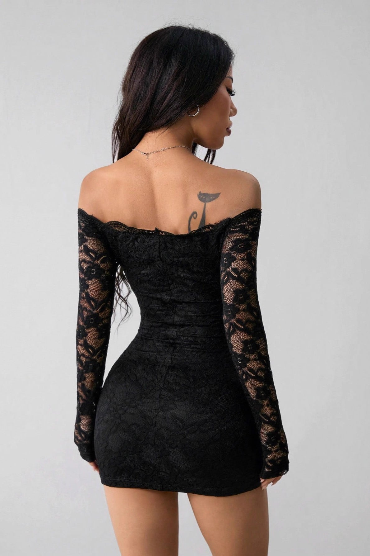 Lace Off Shoulder Long Sleeve Bodycon Mini Party Dress - View 2