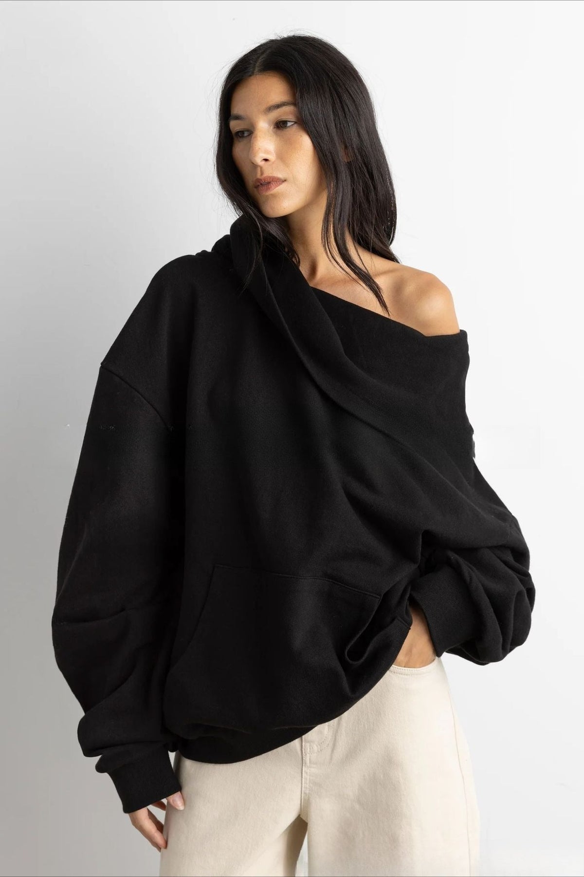 Off Shoulder Print Hoodie