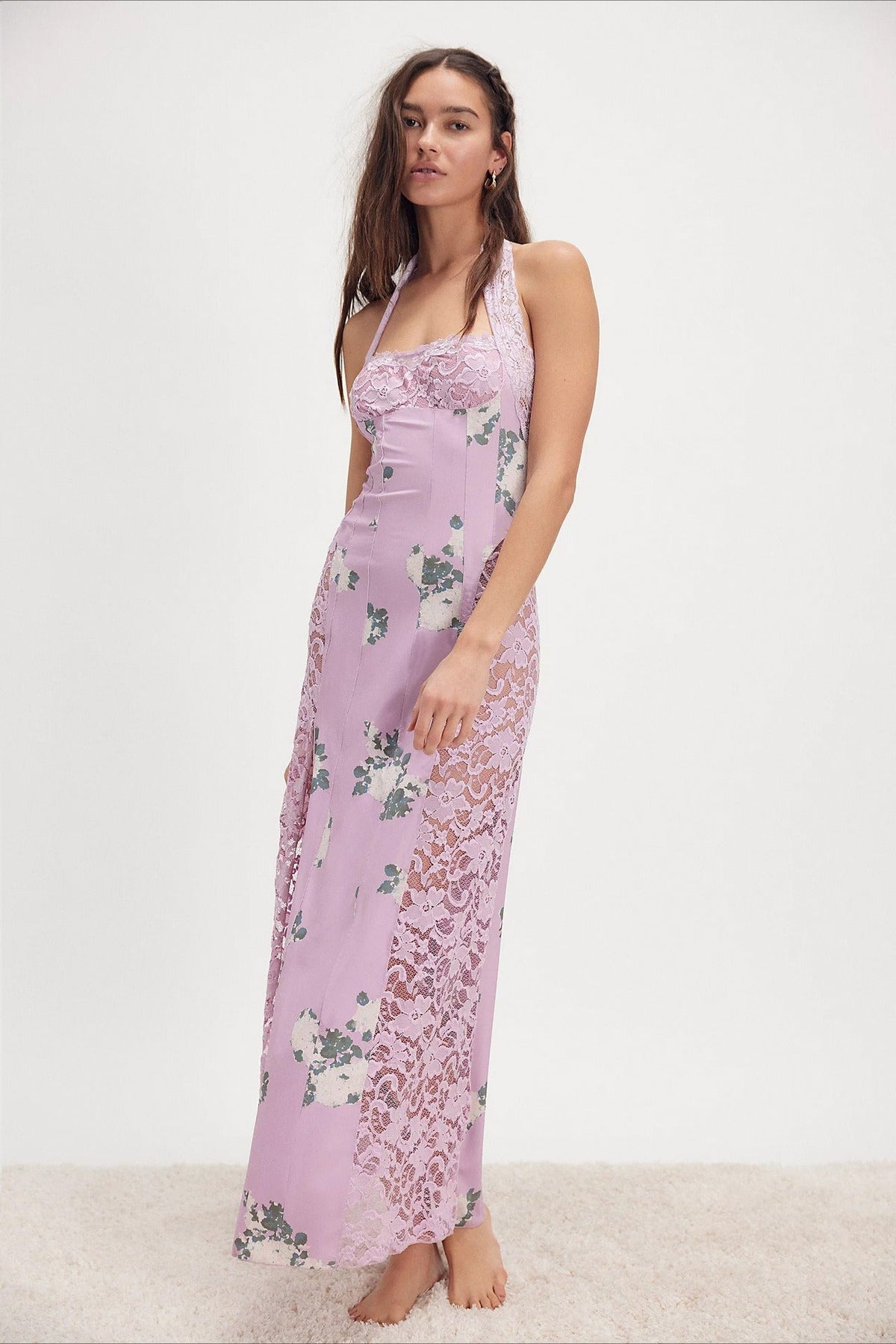Elegant Floral Spaghetti Strap Maxi Lace Dress - View 16