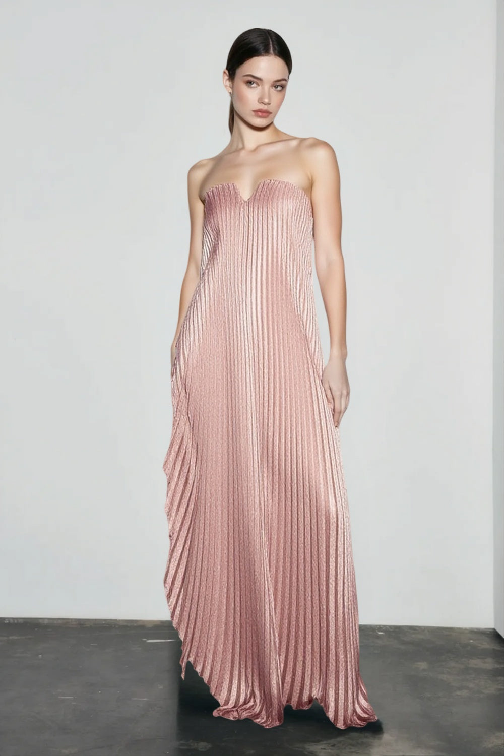 Strapless Sweetheart Pleated A-Line Maxi Gown