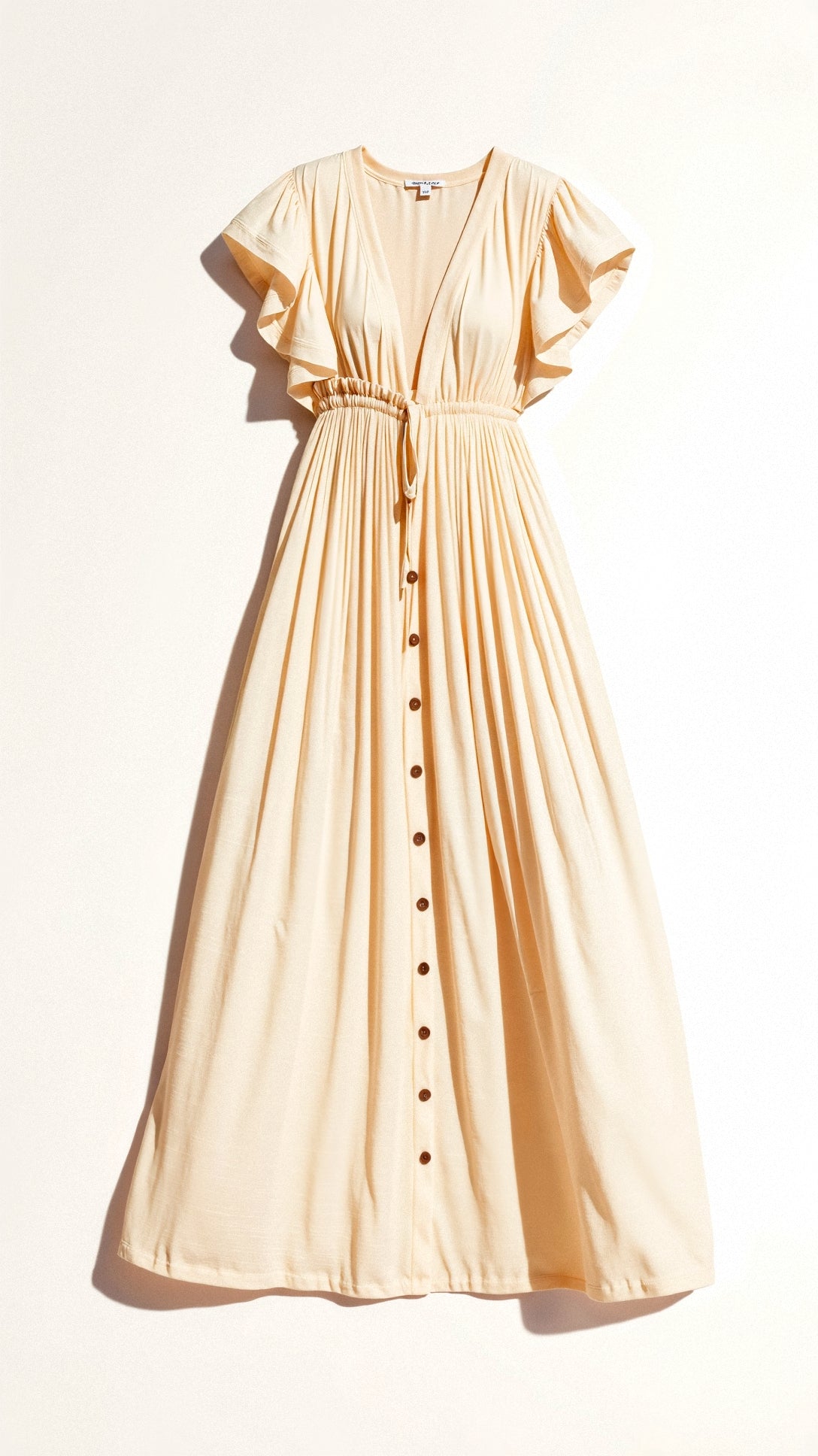 Rib Knit Deep V-Neck Flutter Sleeve Empire Waist Maxi Dress - View 3