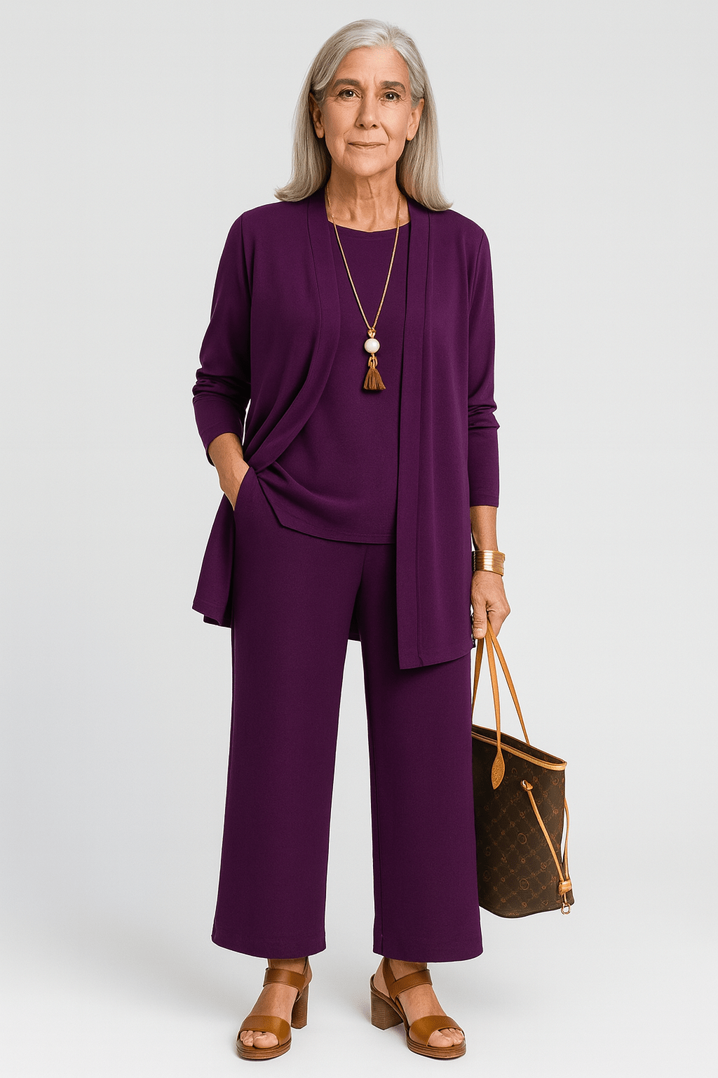 Longline Cardigan Top and Wide Leg Pants Three Piece Set 5