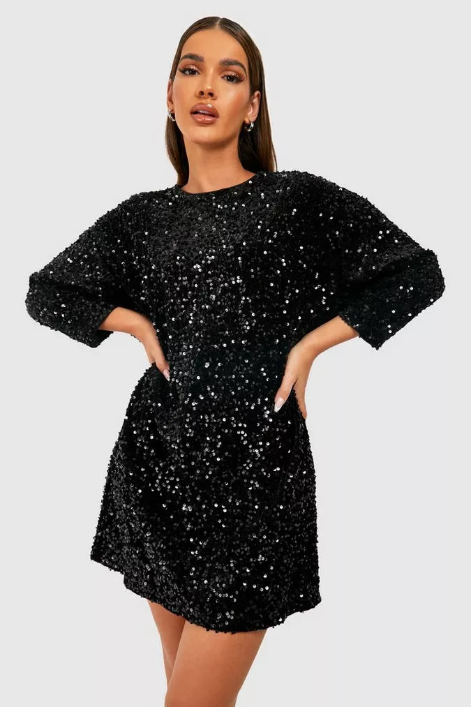 Sequin Long Sleeve Bow Back Backless Mini Party Dress in White - View 9