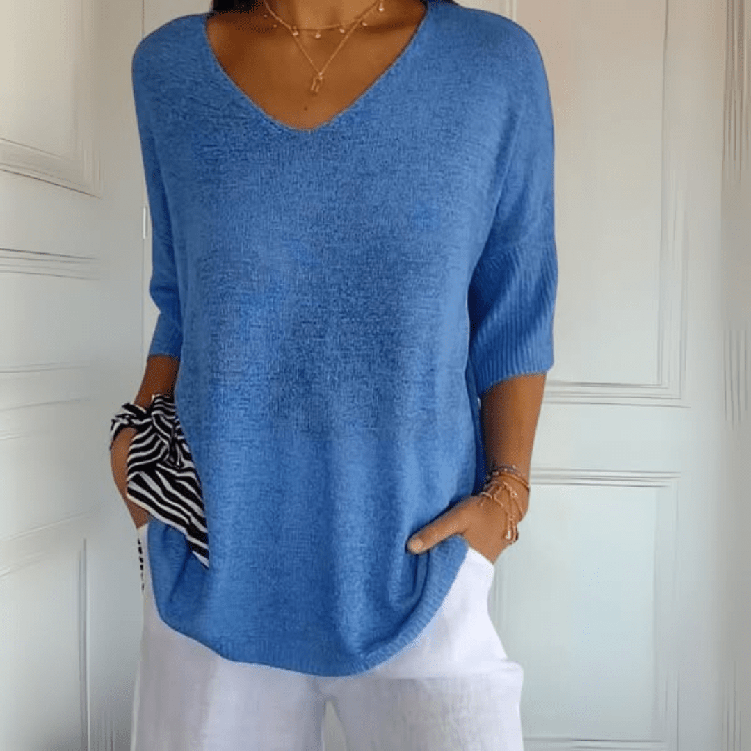 V-Neck Half Sleeve Relaxed Knit Top 9