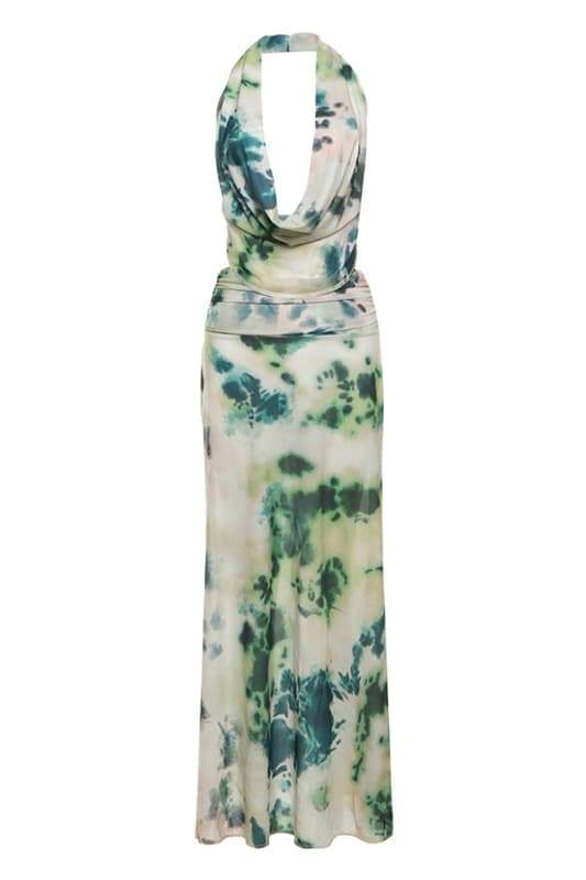Halter Neck Deep V-Neck Draped Cowl Maxi Dress - View 8