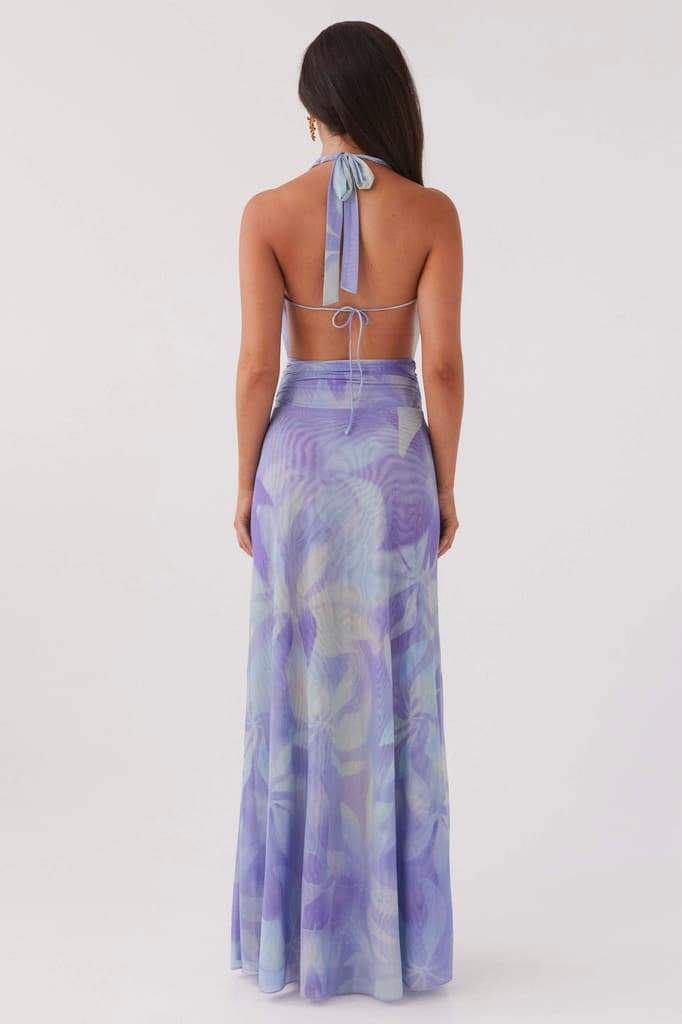 Halter Neck Deep V-Neck Draped Cowl Maxi Dress - View 12