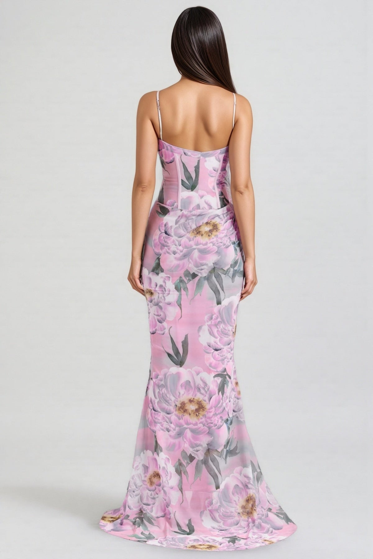 Floral Spaghetti Strap Corset Mermaid Maxi Dress - View 7