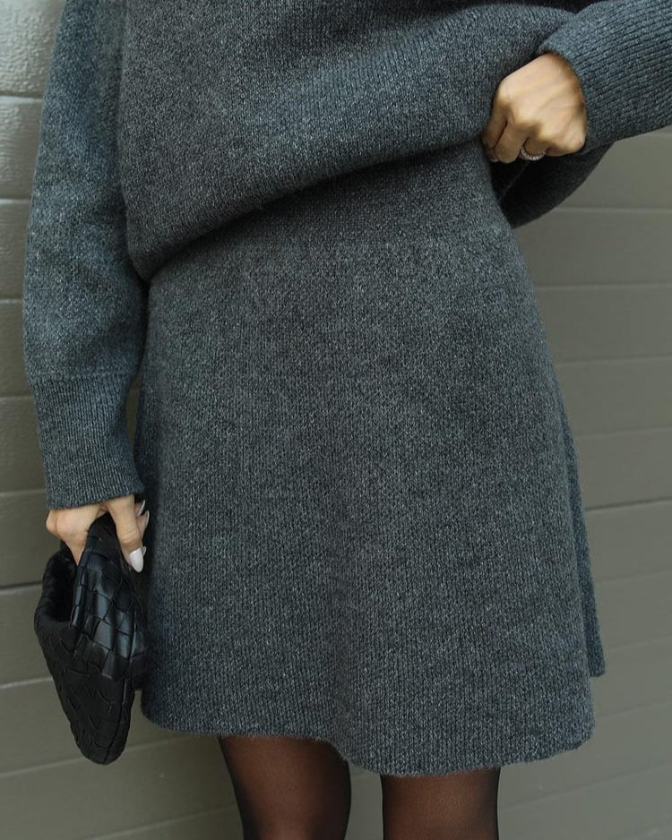 Crew Neck Oversized Knit Sweater and Mini Skirt Two Piece Set 22