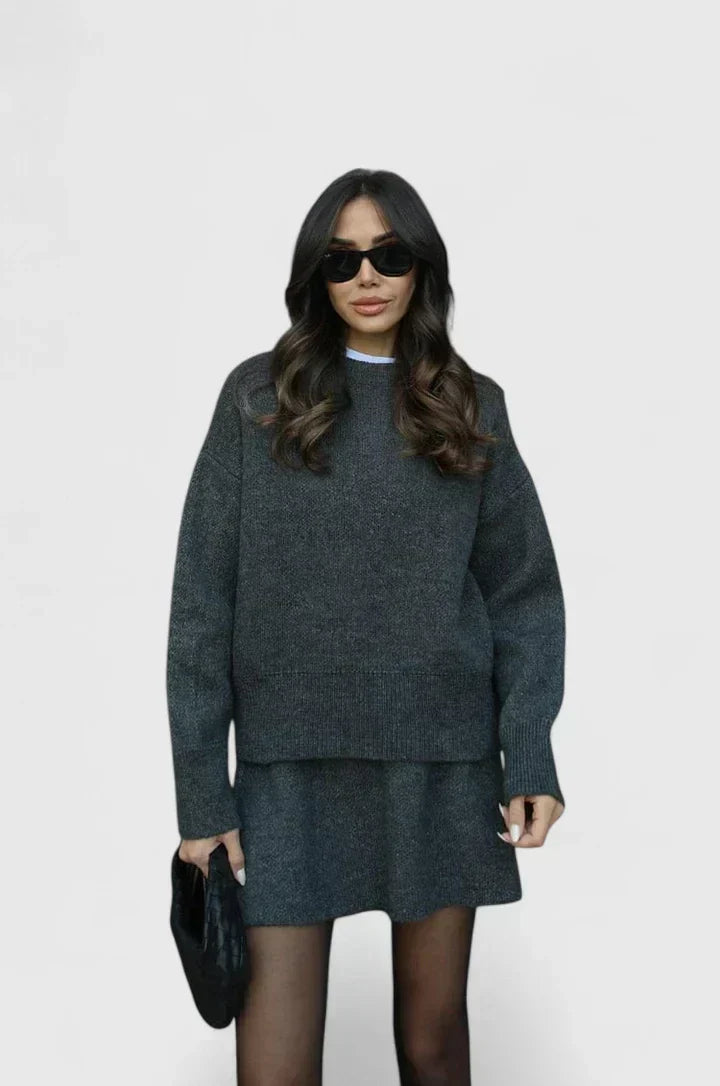Crew Neck Oversized Sweater and Mini Skirt Two Piece Set 4