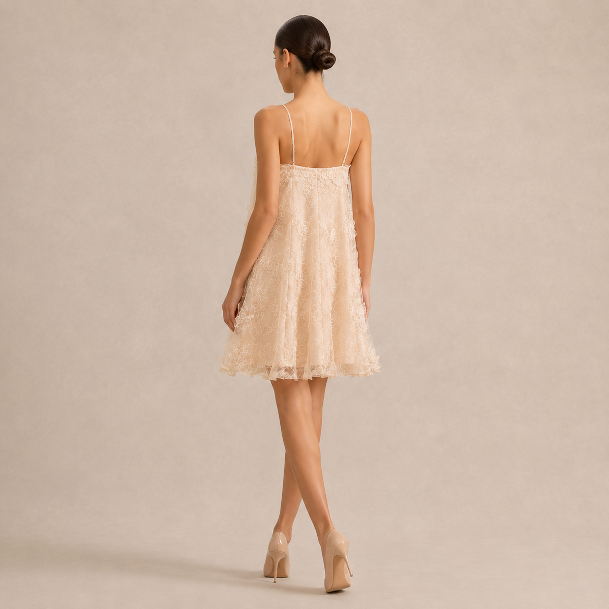 Floral Applique Spaghetti Strap Tulle Babydoll Mini Dress 6