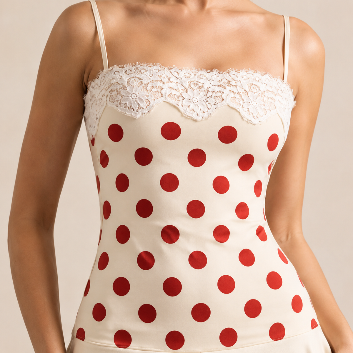 Polka Dot Lace Trim Cami Drop Waist Mini Dress 2
