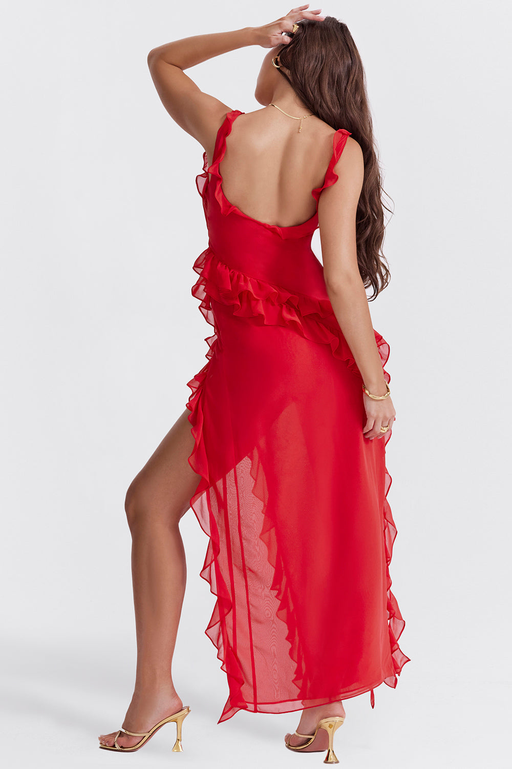 Ruffle Tie Strap High Split Maxi Dress 7