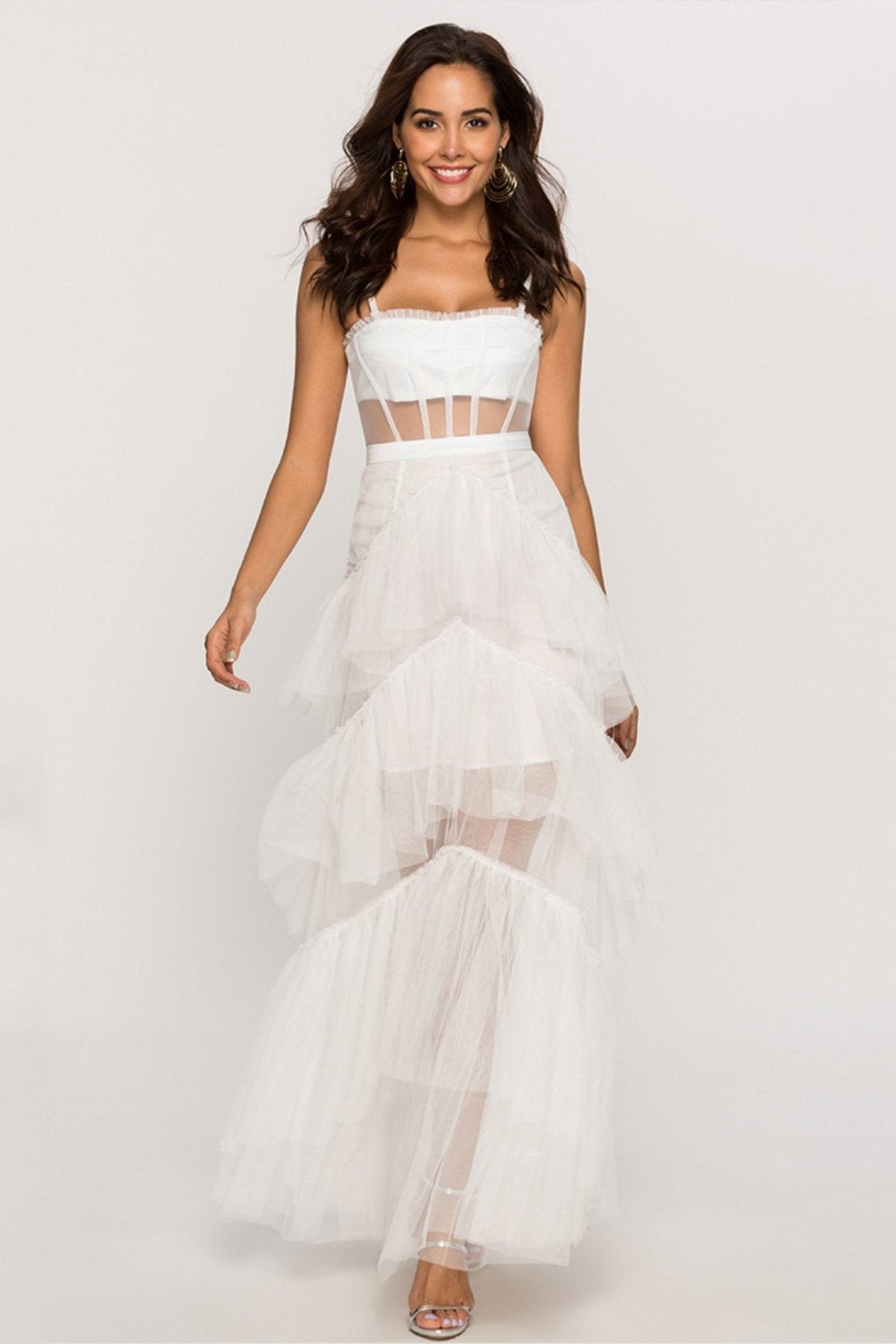 Tulle Spaghetti Strap Corset Tiered Maxi Dress - View 2