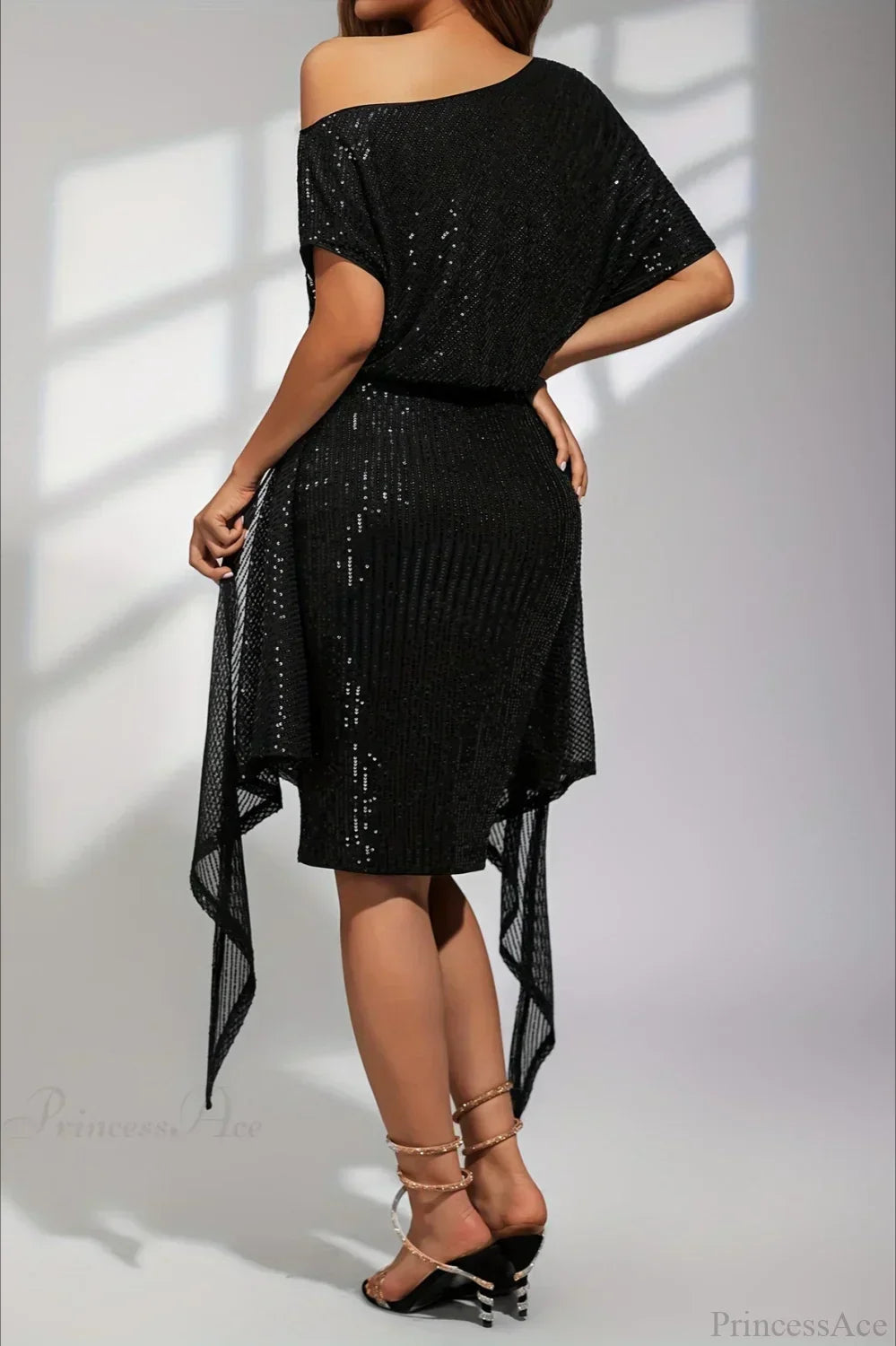 Sequin V-Neck Sleeveless Asymmetrical Bodycon Mini Dress - View 5