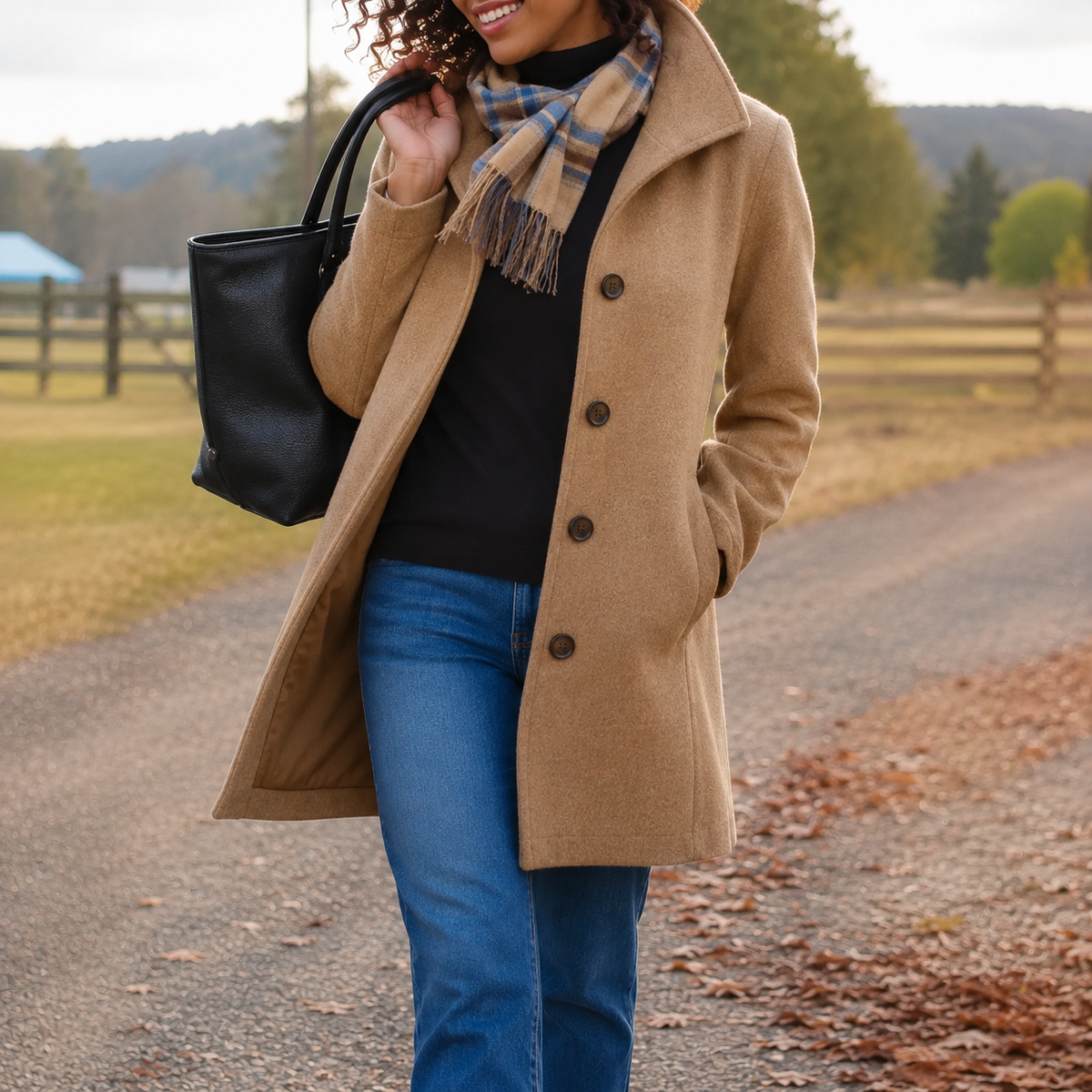Button Front Notch Collar Longline Wool Coat