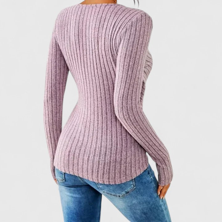 Ribbed Knit Surplice V-Neck Long Sleeve Wrap Top 4