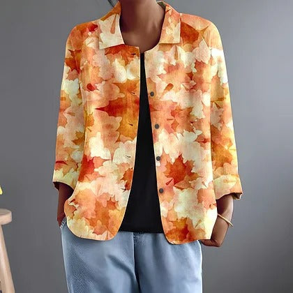 Maple Leaf Print Button Front Shirt Jacket