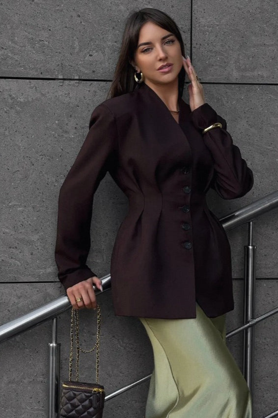 Elegant Single-Button Draped Blazer