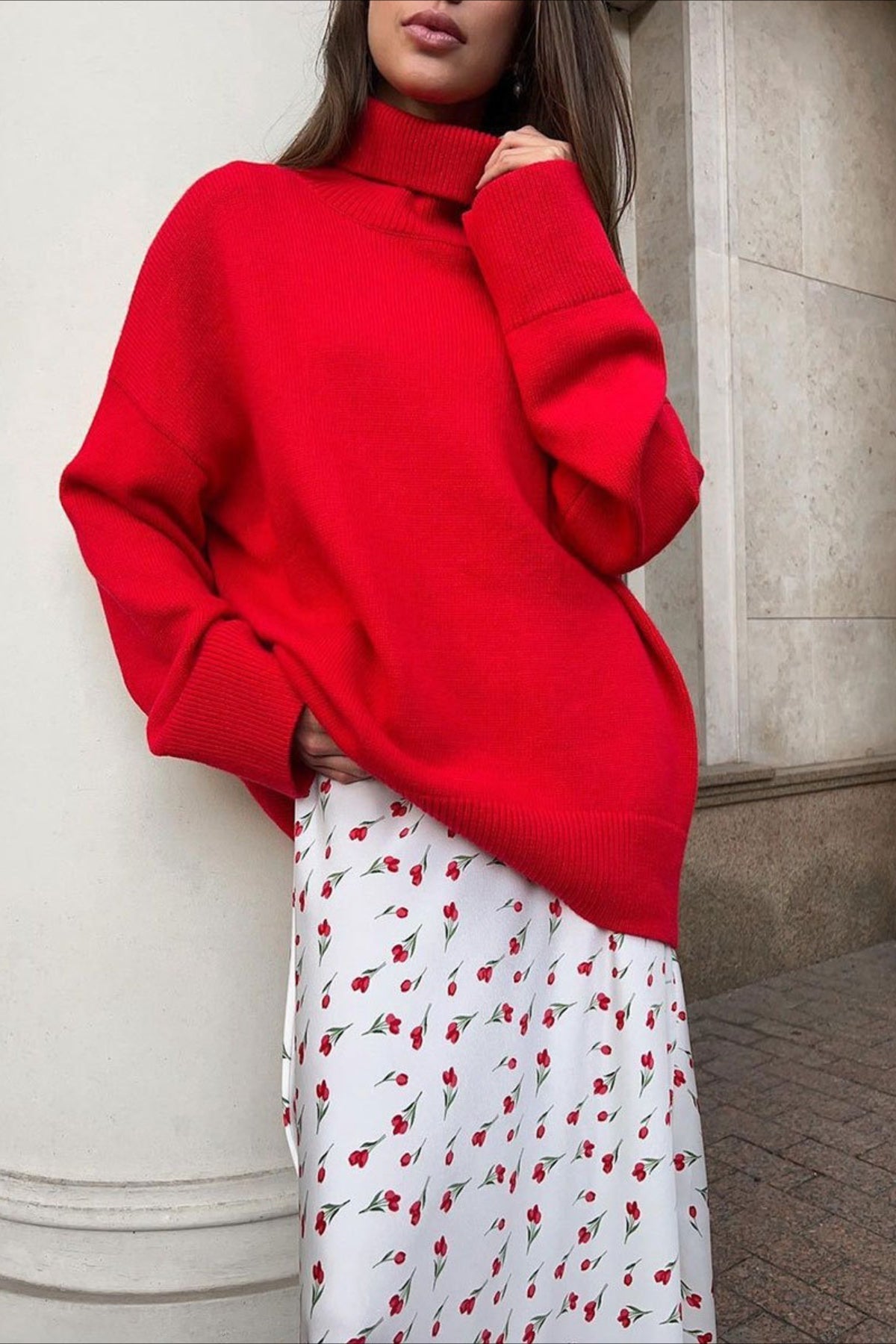 Cherry Print High Waist A-Line Skirt