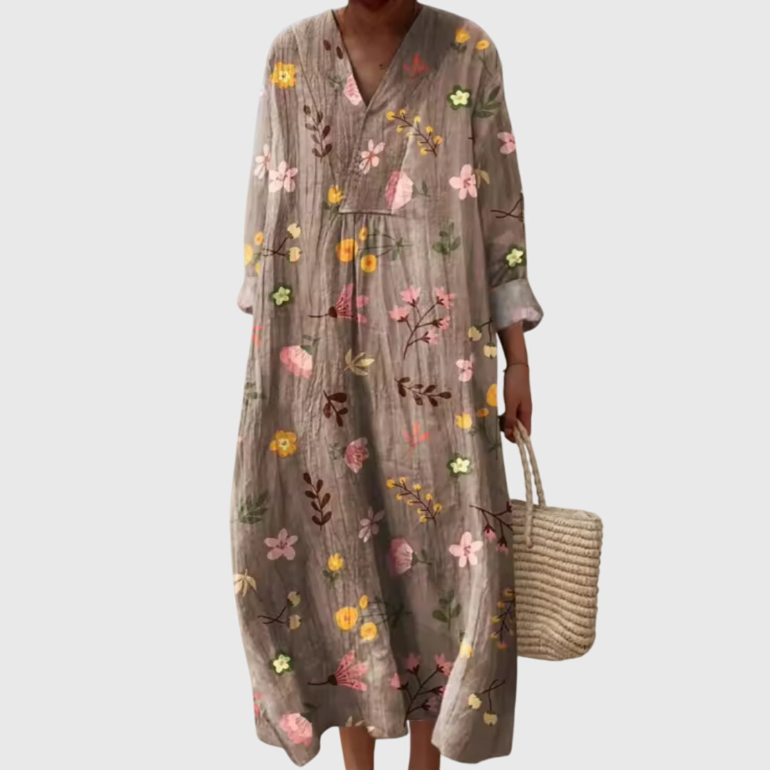 V-Neck Long Sleeve Striped Patchwork Maxi Dress 2