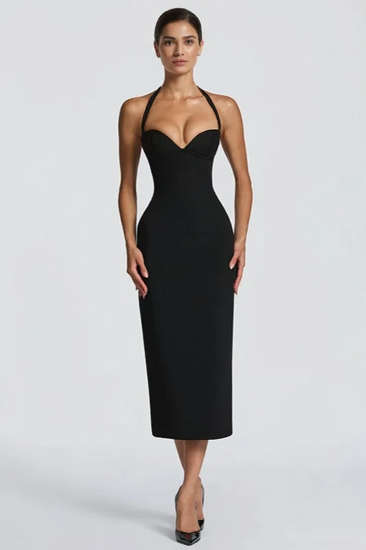 Halter Sweetheart Bustier Bodycon Midi Party Dress - View 5