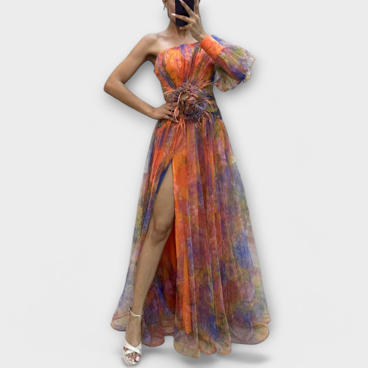 Floral One Shoulder High Split Maxi Gown 5