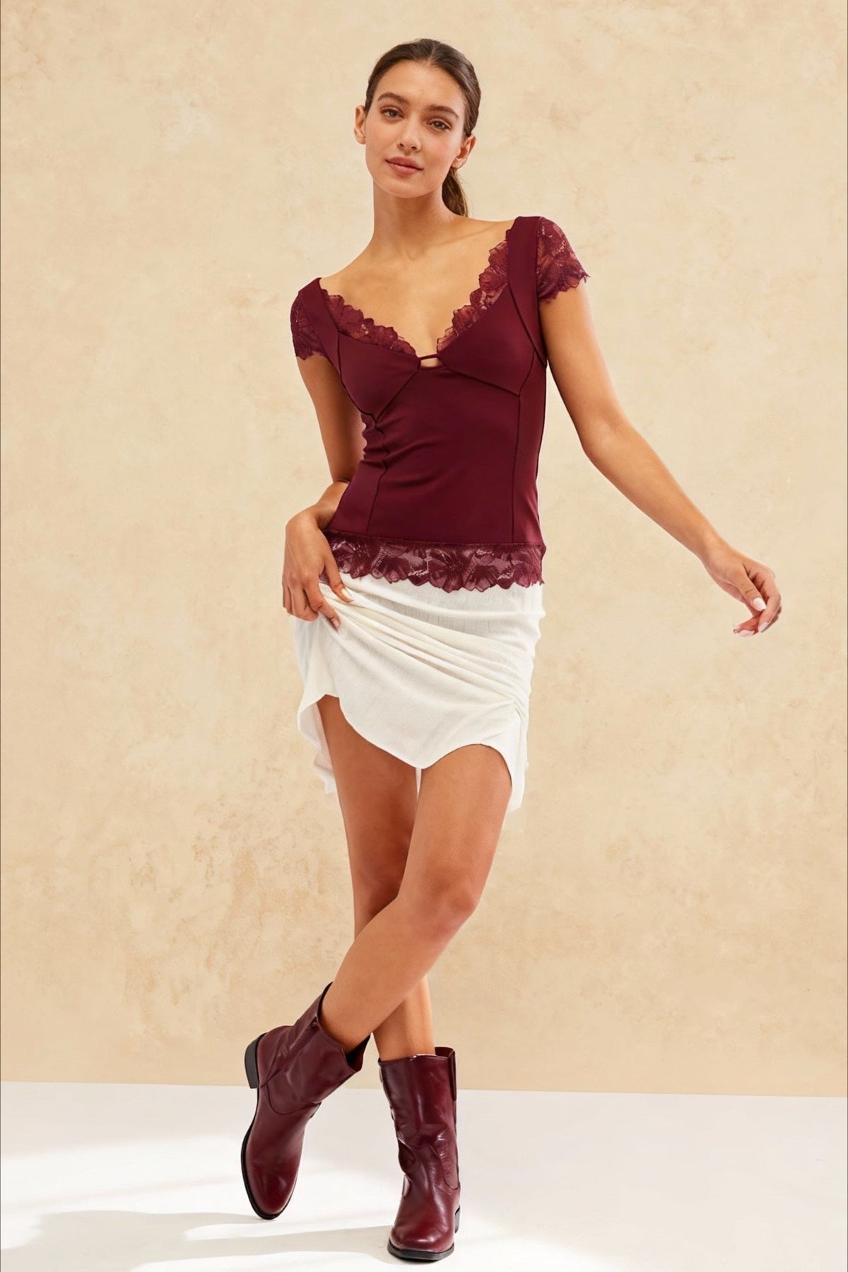 Vintage Washed Patchwork Backless Lace Crop Top