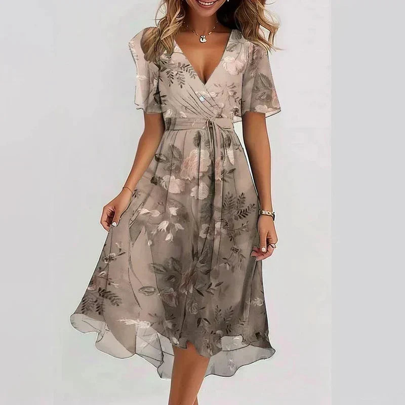 Watercolor Floral V-Neck Short Sleeve High Low Midi Dress 4