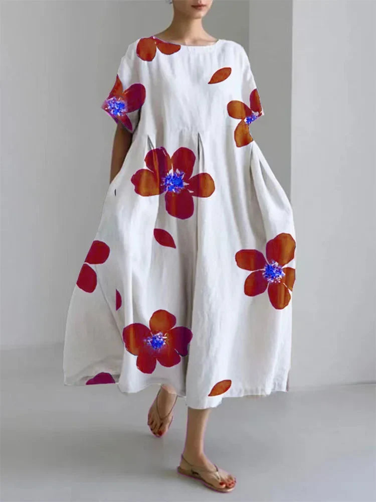 Floral Print Round Neck Short Sleeve Midi Dress 6