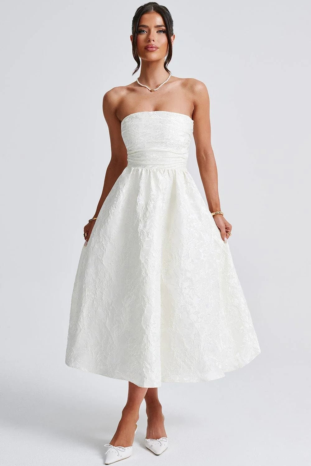 Jacquard Satin Bodycon Strapless Silk Dress - View 5